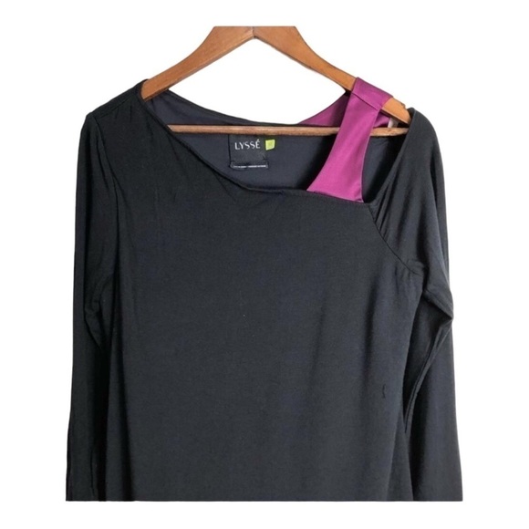 Lysse Black Purple Asymmetrical Long Sleeve Top Medium - Picture 7 of 11